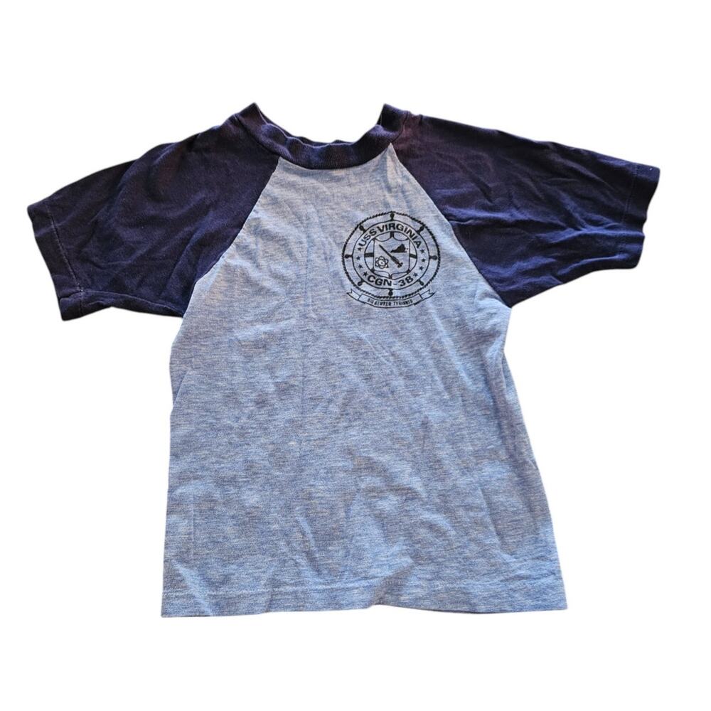 Vintage 1970s Boys Sz 4T Single Stitch T Shirt Blue USS Virginia